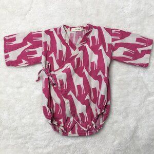 Zebi Baby Pink Cream Giraffe Print Wrap Onesie Size 6-12 Months